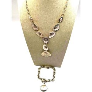 Silver Tone Necklace & Bracelet Set With Shell Charm